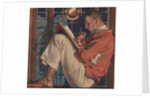 Illustration of Man Reading and Smoking Pipe by Anonymous