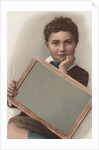 Illustration of Boy Holding Blank Writing Slate by Anonymous
