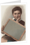 Illustration of Boy Holding Blank Writing Slate by Anonymous