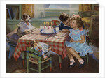 Illustration of Boy Kissing Girl at Birthday Party by Anonymous