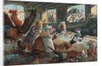 Illustration of Rooster Playing Reveille to Barnful of Animals by Anonymous