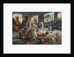 Illustration of Rooster Playing Reveille to Barnful of Animals by Anonymous