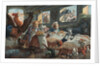 Illustration of Rooster Playing Reveille to Barnful of Animals by Anonymous