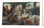 Illustration of Rooster Playing Reveille to Barnful of Animals by Anonymous