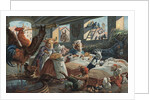 Illustration of Rooster Playing Reveille to Barnful of Animals by Anonymous