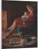 Illustration of Mother and Baby Sitting by Fireplace by Anonymous