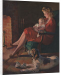 Illustration of Mother and Baby Sitting by Fireplace by Anonymous