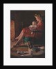 Illustration of Mother and Baby Sitting by Fireplace by Anonymous