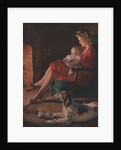 Illustration of Mother and Baby Sitting by Fireplace by Anonymous