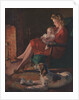 Illustration of Mother and Baby Sitting by Fireplace by Anonymous