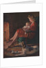 Illustration of Mother and Baby Sitting by Fireplace by Anonymous