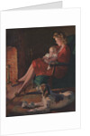 Illustration of Mother and Baby Sitting by Fireplace by Anonymous