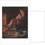 Illustration of Mother and Baby Sitting by Fireplace by Anonymous