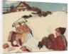 Illustration of Boy and Groceries Falling Off Sled by Anonymous