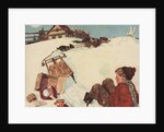 Illustration of Boy and Groceries Falling Off Sled by Anonymous