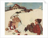 Illustration of Boy and Groceries Falling Off Sled by Anonymous