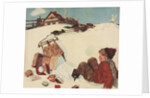 Illustration of Boy and Groceries Falling Off Sled by Anonymous