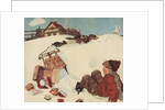 Illustration of Boy and Groceries Falling Off Sled by Anonymous