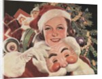 Illustration of Woman with Santa Claus Mask by Anonymous