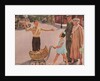 Illustration of Crossing Guard Helping People Cross Street by Douglass Crockwell