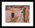 Illustration of Crossing Guard Helping People Cross Street by Douglass Crockwell