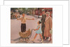 Illustration of Crossing Guard Helping People Cross Street by Douglass Crockwell
