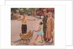 Illustration of Crossing Guard Helping People Cross Street by Douglass Crockwell