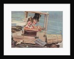 Illustration of Young Couple in a Soap Box Car by Douglass Crockwell
