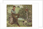 Illustration of Man Looking at Puppy Playing with Shoe by Douglass Crockwell