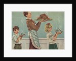Illustration of Mother and Children Carrying Thanksgiving Dinner by Douglass Crockwell