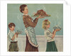 Illustration of Mother and Children Carrying Thanksgiving Dinner by Douglass Crockwell