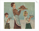 Illustration of Mother and Children Carrying Thanksgiving Dinner by Douglass Crockwell