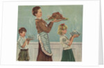 Illustration of Mother and Children Carrying Thanksgiving Dinner by Douglass Crockwell