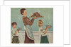 Illustration of Mother and Children Carrying Thanksgiving Dinner by Douglass Crockwell