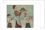 Illustration of Mother and Children Carrying Thanksgiving Dinner by Douglass Crockwell
