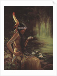 Illustration of an Indian Maiden Holding a Water Lily by Adelaide Hiebel