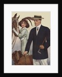 Royal Tailors Illustration of Man Walking Dog Past Woman with Horse by Anonymous