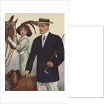 Royal Tailors Illustration of Man Walking Dog Past Woman with Horse by Anonymous