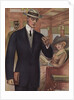 Royal Tailors Illustration of Man on Train Looking at Watch by Anonymous