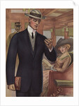 Royal Tailors Illustration of Man on Train Looking at Watch by Anonymous