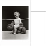 1930s Baby Seated On Stool In Boxing Ring Wearing Oversized Boxing Gloves Wearing Diaper by Anonymous