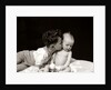1940s Curly Haired Boy Toddler Leaning And Kissing Cute Baby by Anonymous
