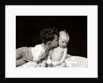 1940s Curly Haired Boy Toddler Leaning And Kissing Cute Baby by Anonymous