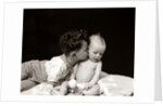 1940s Curly Haired Boy Toddler Leaning And Kissing Cute Baby by Anonymous