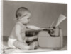 1960s Businesslike Baby With Pencil Behind Ear Typing On Typewriter by Anonymous