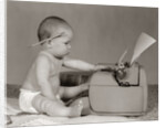 1960s Businesslike Baby With Pencil Behind Ear Typing On Typewriter by Anonymous
