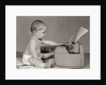 1960s Businesslike Baby With Pencil Behind Ear Typing On Typewriter by Anonymous