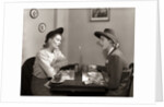 1940s 2 Women Dining Talking Restaurant Table by Anonymous