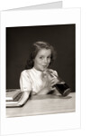 1950s 1960s School Girl Using Straw Drinking Carbonated Beverage From Bottle by Anonymous