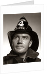 1950s Portrait Fireman Serious Expression Metal Fire Hard Hat Engine 4 by Anonymous